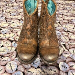 Rustic Brown Embossed Ankle Booties